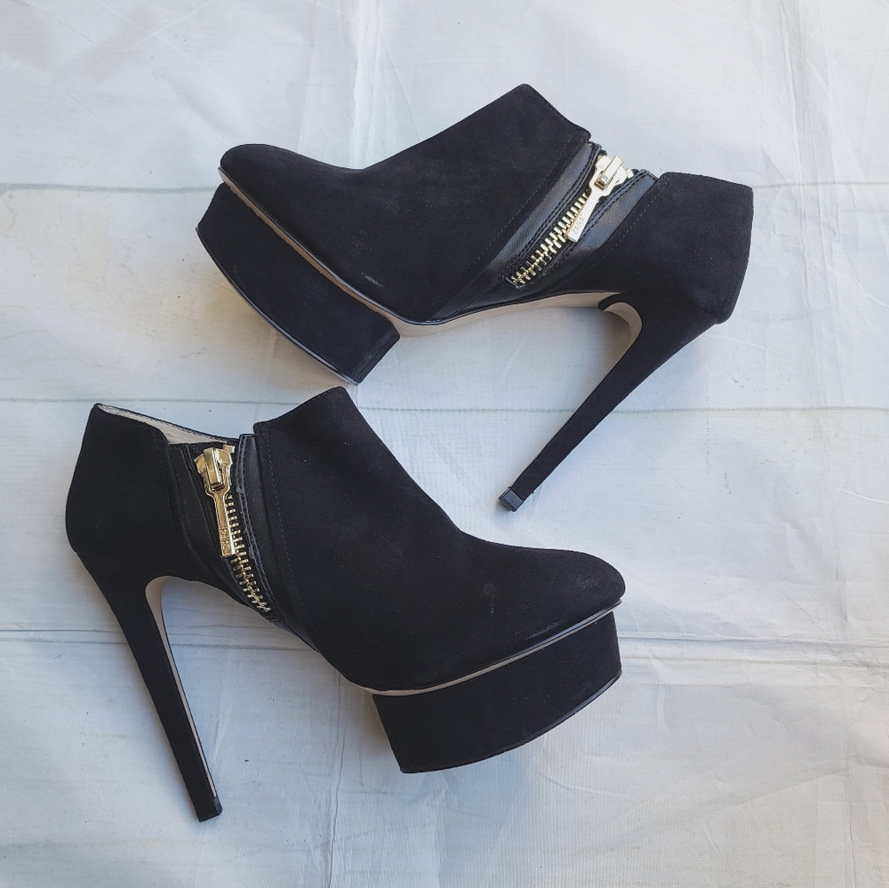 Zara Basic Black Suede Platform Stiletto Booties - image 1